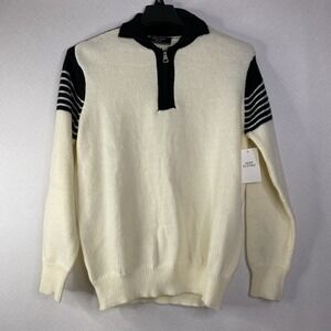 Over Kleshas Quarter Zip Sweater Men's Cream Black Striped‎ Shoulder L/XL New